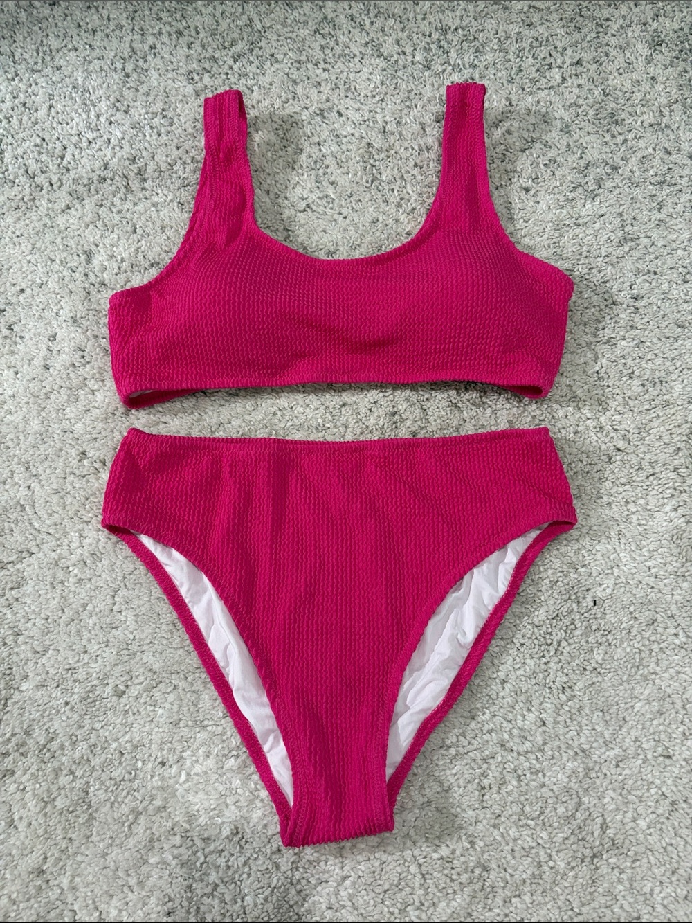 Women’s High-Waist Scoop Bikini Set in Hot Pink Size L NWOT
